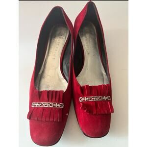 Arthur Beren Shoes Red Suede Kitten Heel Loafers Size 8.5